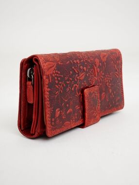 Adrian Klis 100 Flower Wallet, Red, Leather NWOT